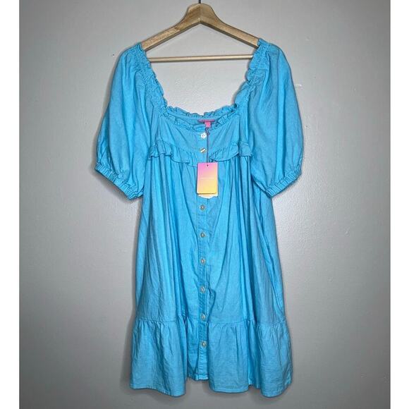 Stoney Clover x Target Puff Sleeve Square Neck Ruffle Mini Dress Blue L - Picture 2 of 7